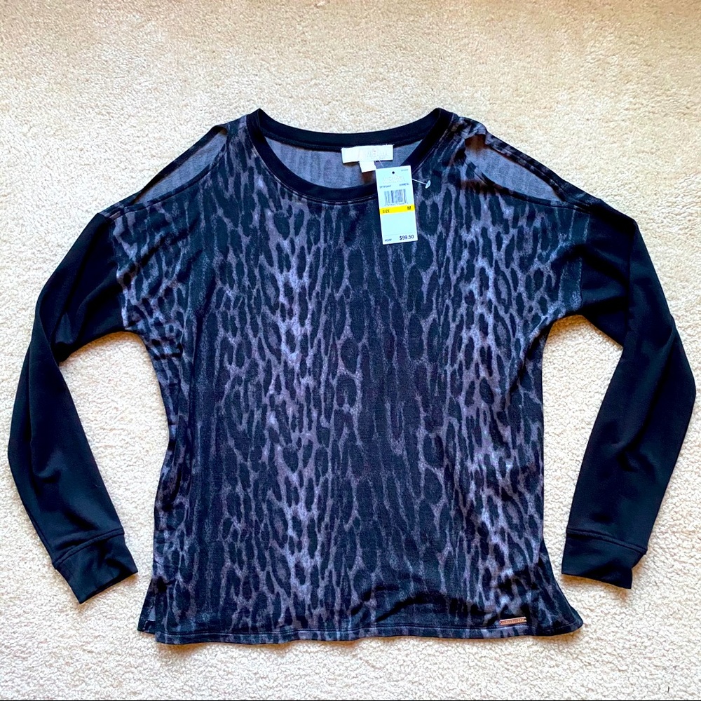 NWT Michael Kors cold shoulder animal print top